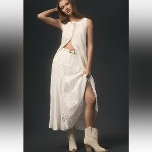 Anthropologie Adina Eyelet Midi Skirt